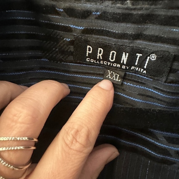 Pronti Collection by Phita Men’s XXL Blue Black Shiny Disco Party Shirt - Picture 11 of 12